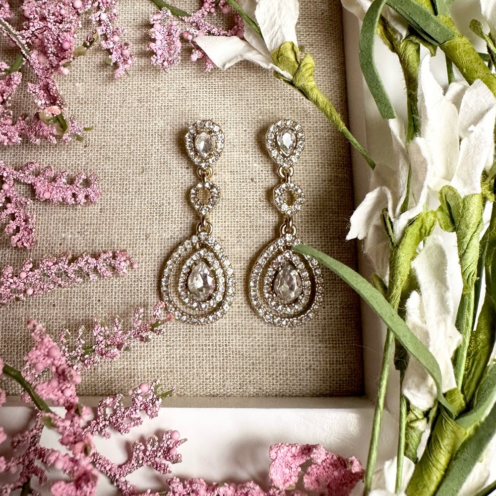 Gold and Silver Teardrop Earrings with Crystal Embellishments